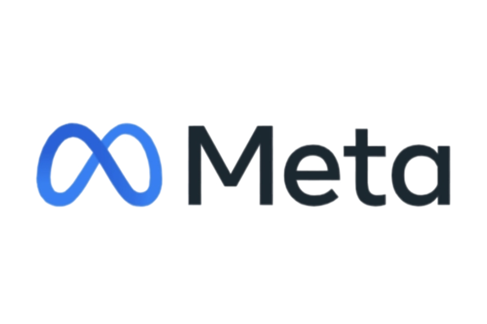 Meta logo with a blue infinity symbol and the word 'Meta' in dark gray on a white background.